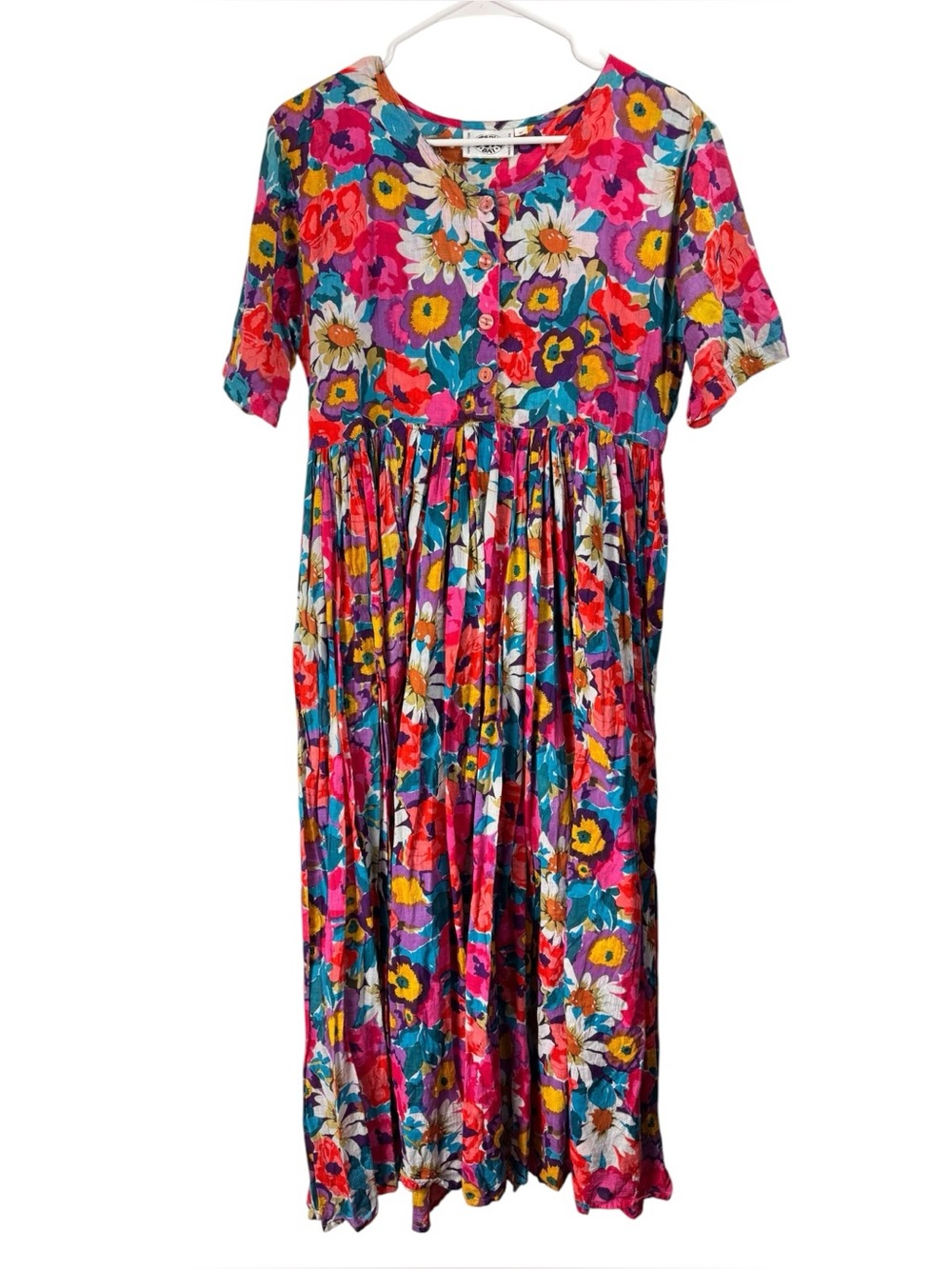 Peppermint Bay Size Medium Lightweight Gauzy Bright Floral Midi Summer Dress